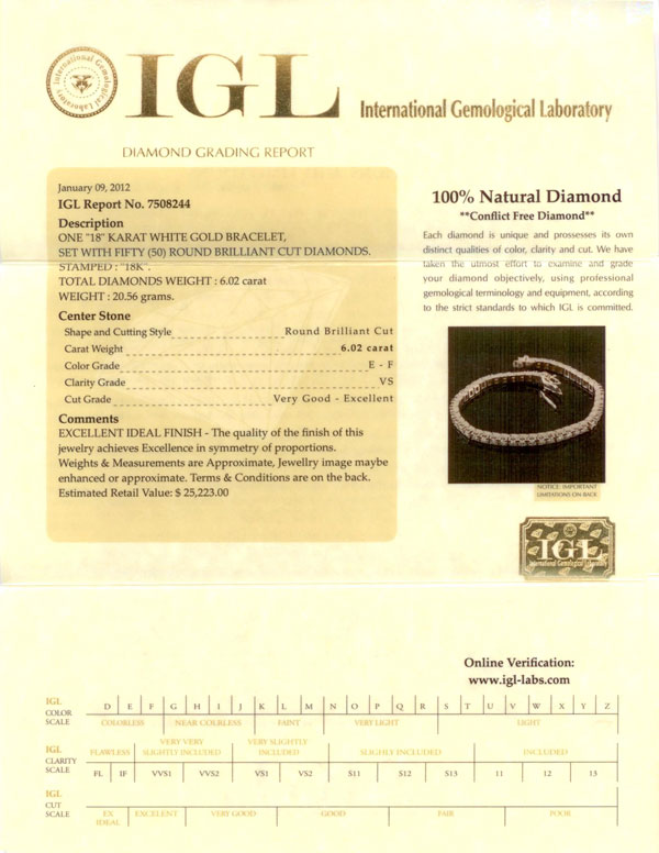 IGL certificat diamant 100% naturel
